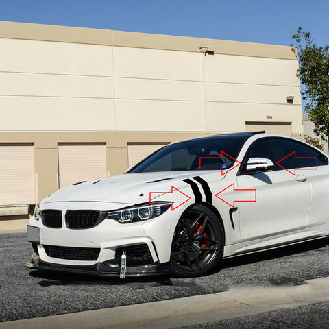 Auto Exterior Decor Front Hood Fender + Rear View Mirror Overlay Stickers Kit