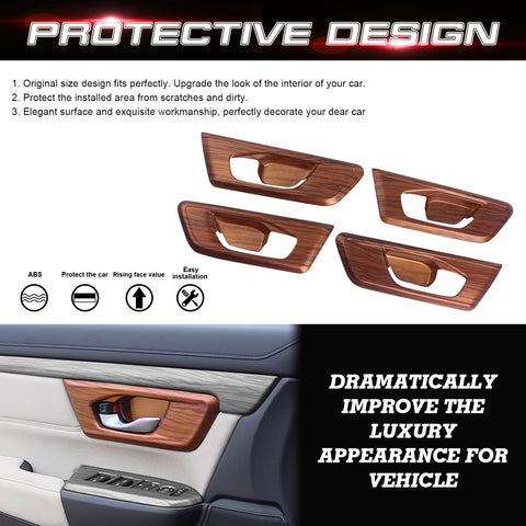 Peach Wood Grain Inner Door Handle Bowl Trim Cover For Honda CR-V 2017-2022