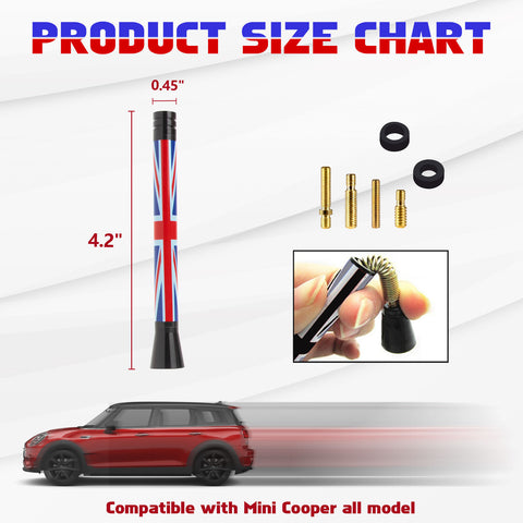 Xotic Tech Car Short/Long Antenna Union Jack Flag Checkerboard Theme Compatible with Mini Cooper All Models