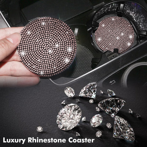 2pcs Cute Bling Car Cup Holder Coaster with Rhinestone Auto Interior Accessories