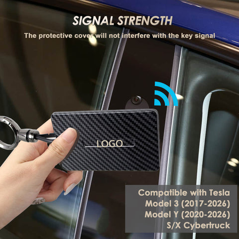 x xotic tech Key Card Holder Compatible With Tesla Model 3 Y S X Cybertruck, Glossy Black Carbon Fiber Finish Hard Plastic Cover Protective Card Case Keychain