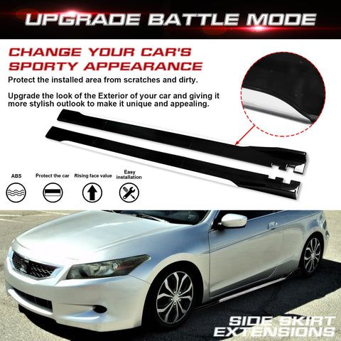 86.5 Inch/2.2M Car Lower Side Skirts Protect Rocker Panel Splitter Winglets Diffuser Bottom Line Extension Body Kit Universal Fit Most Vehicles (Glossy Black w/ White Strip)