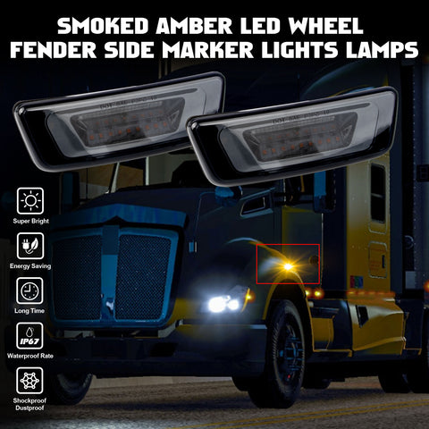 Clear Lens Chrome Amber LED Wheel Fender Side Marker Light Truck Signal Lamps For Kenworth T680 T700 T880 Peterbilt 567 Set-Back Axle models