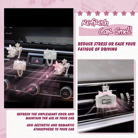 Bling Car Air Fresheners Rhinestone Diffuser Vent Clips Decor Universal Fit