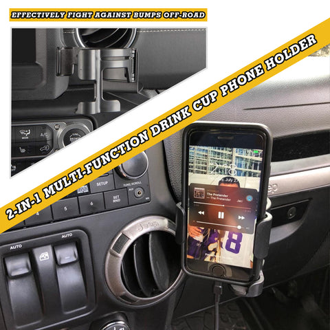 x xotic tech Multi-Function Drink Cup Phone Holder, 2 in 1 Bolt-on Cellphone Mount Stand Support Bracket Compatible with Jeep Wrangler JL JLU 4XE & Gladiator JT 2018-2023