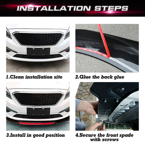 Front Bumper Lip Chin Spoiler+ 2M Side Skirt Winglets Diffusers+ Adjustable 10"-13" Support Rod Compatible with Honda Accord Civic or VW MK5 MK6 MK7 or Kia Optima, Carbon Fiber w/Red