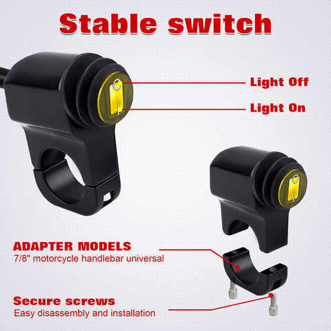 x xotic tech ATV Light Switch 12V Handlebar Switch Motorcycle Light Switch Toggle On/Off Headlight Button Switch For 7/8"(22mm) Handlebars Motorcycle Motorbike Scooter UTV