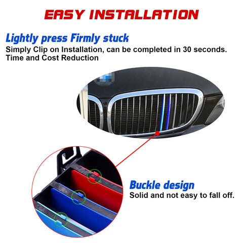 Tri-Colored Front Kidney Grille Strips Clip Cover For BMW 7 Series E65 E66 06-08