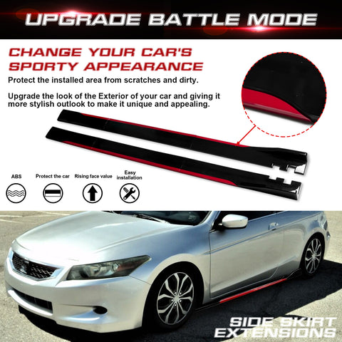 78.7 Inch/2M Car Lower Side Skirts Protect Rocker Panel Splitter Winglets Diffuser Bottom Line Extension Body Kit Universal Fit Most Vehicles (Glossy Black w/ Red Strip)