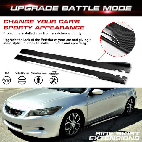 86.5 Inch/2.2M Car Lower Side Skirts Protect Rocker Panel Splitter Winglets Diffuser Bottom Line Extension Body Kit Universal Fit Most Vehicles (Cabron Fiber Pattern w/ White Strip)