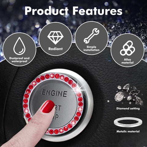 Crystal Rhinestone Car Engine Start Stop Button Bling Ring Cover Accessories