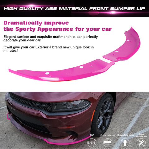 2PCS Exterior Front Bumper Lip Splitter Spoilers Protector Bumper Corner Edge Guard Cover Trim Kit Compatible with Dodge Charger Scat Pack/SRT Models 2015-2023, GT/RT 2019-2023, Pink