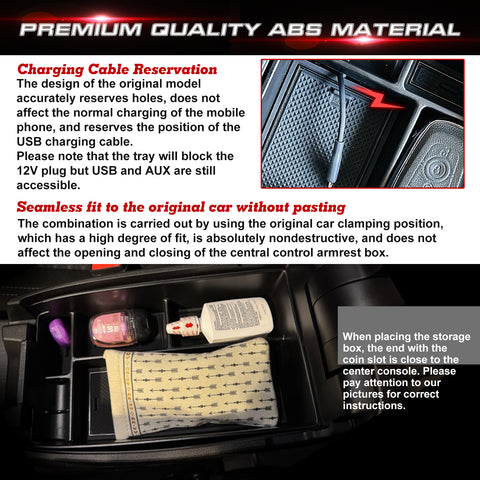 Center Console Armrest Organizer Storage Tray For Ford Bronco Sport 2021-2025