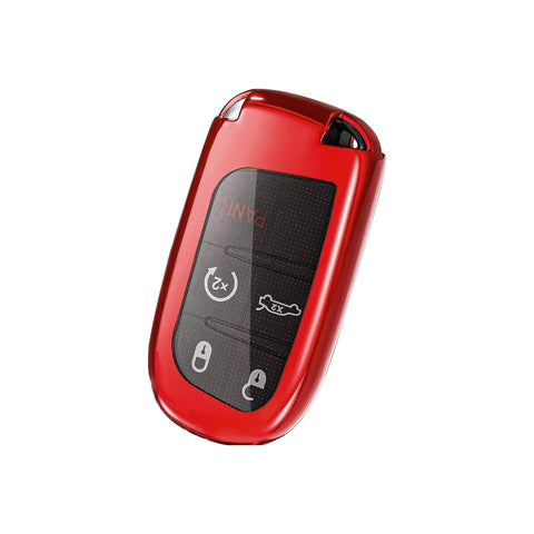 1x Glossy Red TPU Smart Key Remote Keyless FOB Shell Case W/ Red Keychain For Jeep Dodge Chrysler