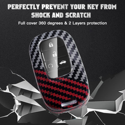 x xotic tech Glossy Black/Red Mix Color Carbon Fiber Texture Hard Plastic Key Fob Cover Case Compatible with Honda Civic Accord CR-V HR-V Pilot 2022-up Oval Shape