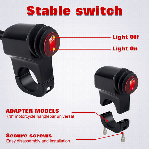 x xotic tech ATV Light Switch 12V Handlebar Switch Motorcycle Light Switch Toggle On/Off Headlight Button Switch For 7/8"(22mm) Handlebars Motorcycle Motorbike Scooter UTV