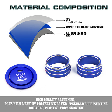 Blue Engine Start Button Switch + AC Climate Knob Cover For Toyota Camry 2021+