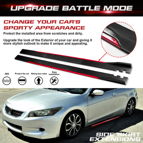 78.7 Inch/2M Car Lower Side Skirts Protect Rocker Panel Splitter Winglets Diffuser Bottom Line Extension Body Kit Universal Fit Most Vehicles (Carbon Fiber Pattern w/ Red Strip)