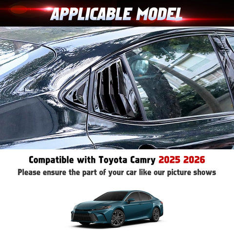 Side Window Louver Blinds Sun Shades Trim For Toyota Camry 2025-2026 Gloss Black