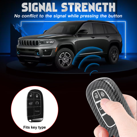 Glossy Carbon Fiber Style Remote Key Fob Shell+ Keychain For Jeep Grand Cherokee Compass