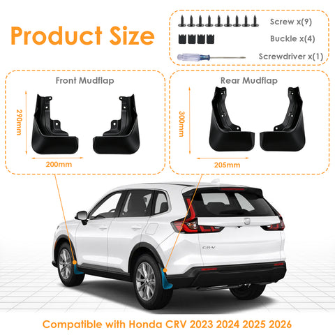 x xotic tech Mud Flaps Splash Guard Compatible with Honda CRV CR-V 2023 2024 2025 2026, Front & Rear Mudguards Fender Protector Set w/Hardware Car Accessories(4PCS)