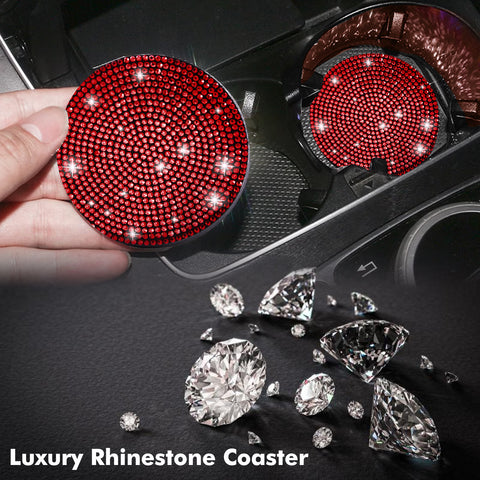 2pcs Cute Bling Car Cup Holder Coaster with Rhinestone Auto Interior Accessories