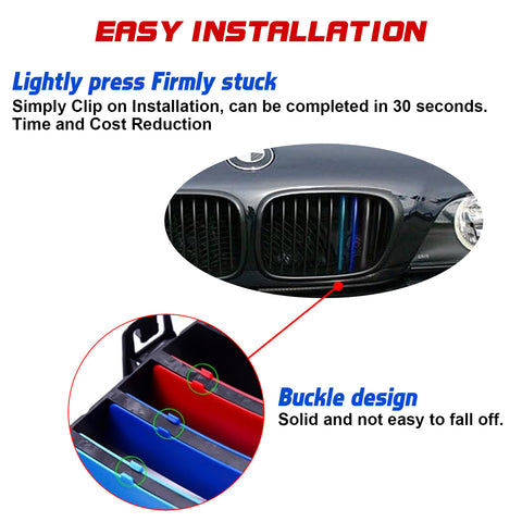 Tri-Colored Front Kidney Grille Strips Clip Cover For BMW 5 Series E39 1995-2003