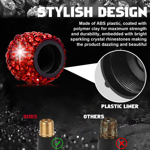 4x Handmade Crystal Rhinestone Universal Car Tire Valve Caps Chrome Accessories