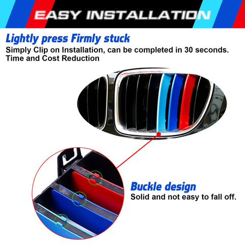M-Colored Stripe Grille Insert Trims Compatible with BMW X1 E84 2009-2015 (7-Beams Standard Kidney Grille)