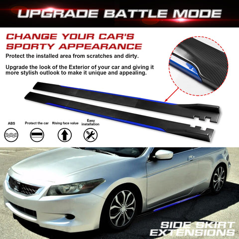 78.7 Inch/2M Car Lower Side Skirts Protect Rocker Panel Splitter Winglets Diffuser Bottom Line Extension Body Kit Universal Fit Most Vehicles (Carbon Fiber Pattern w/ Blue Strip)