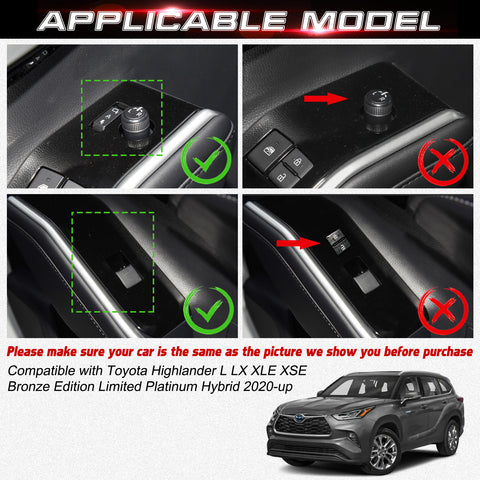 x xotic tech 4Pcs Automobile Door Window Control Panel Cover Door Lock Switch Trim Molding Accessories Compatible with Toyota Highlander 2020-up North American Version