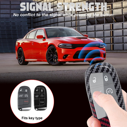 x xotic tech Glossy Black/Red Mix Color Carbon Fiber Texture Hard Plastic Key Fob Cover Case Compatible with Jeep Grand Cherokee Renegade Chrysler 200 300 Dodge RAM Durango Charger Challenger Journey