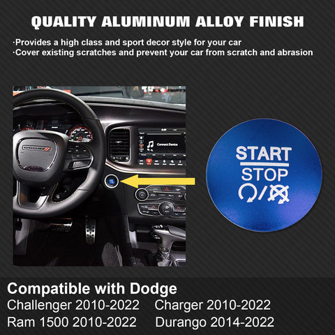 Alloy Engine Start Stop Push Button Cover For Dodge Charger Challenger 2010-2022