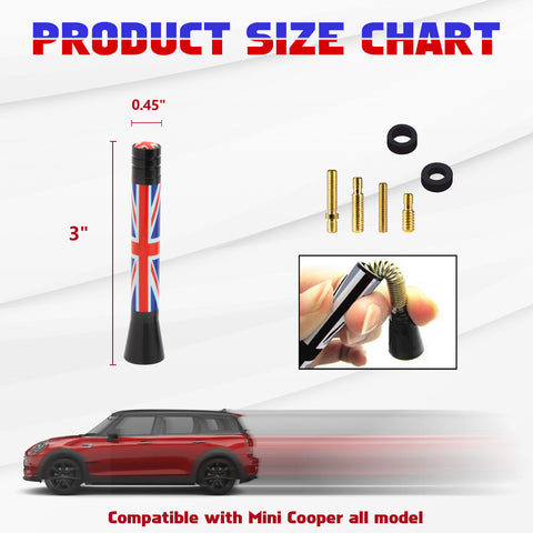 Xotic Tech Car Short/Long Antenna Union Jack Flag Checkerboard Theme Compatible with Mini Cooper All Models