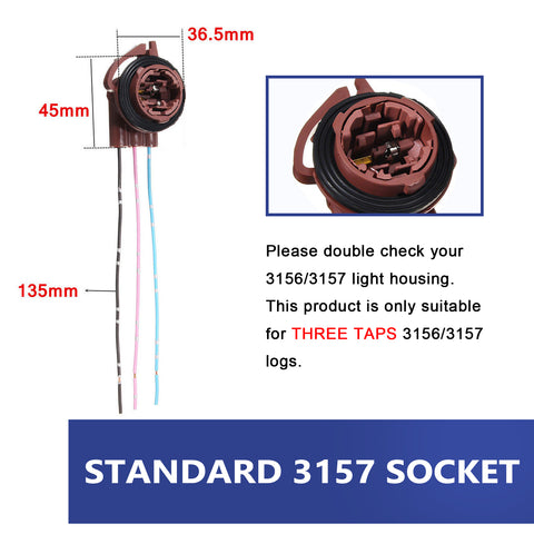 4pcs 3156 3157 Female Socket Wiring Harness Adapters, Extension Repair Replacement Retrofit for LED Bulbs