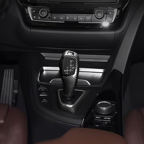 Gear Shift Knob Cover Trim + Gear Panel Button Decal Sticker Replacement Compatible with BMW 1 3 5 6 7 Series (Standard Basic Shifter Style)