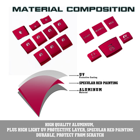 Set Red Window Switch+ Gear Shift Button Cover Accessories Trim Combo Kit, Compatible with Camry 2018-2023 (Fit For Hybrid type Only)