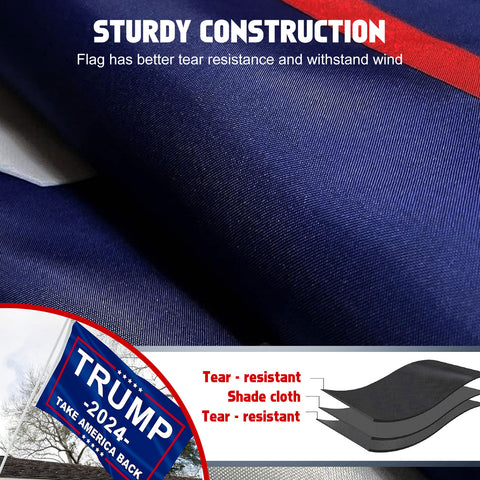Trump 2024 Flag, Double Sided 3 Ply Take America Back Flag 3x5FT Polyester with Durable Canvas Header and 2 Brass Grommets for Indoor Outdoor Decoration w/Wristbands Set for Supporters Fans