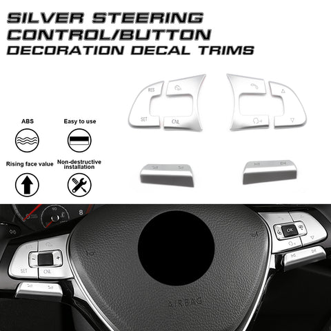 6pcs Silver Steering Wheel Control Button Cover Trim Decoration for Volkswagen Passat Golf SportWagen Alltrack Tiguan Altas Arteon 2016-up