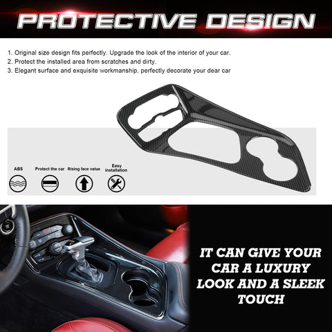 Car Interior Gear Shift Panel Cover Trim Accessories Decoration, Carbon Fiber Pattern, Compatible with Dodge Challenger 2015-up