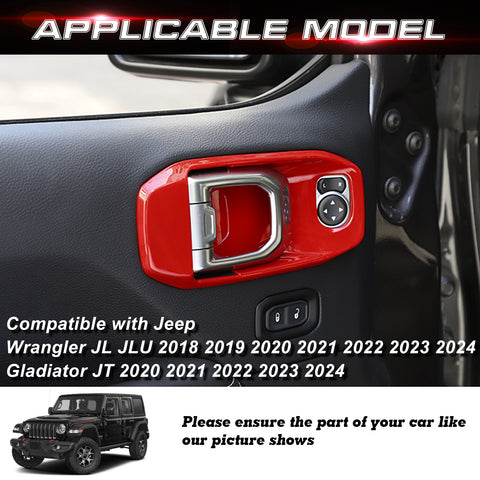 x xotic tech Door Handle Bowl Cover Decor Trim for Jeep Wrangler JL JLU 2018-up Gladiator JT 2020-up Interior Accessories(4Pcs)