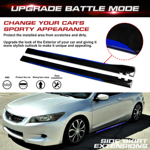 86.5 Inch/2.2M Car Lower Side Skirts Protect Rocker Panel Splitter Winglets Diffuser Bottom Line Extension Body Kit Universal Fit Most Vehicles (Glossy Black w/ Blue Strip)