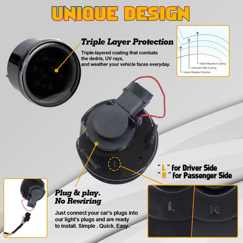 x xotic tech Smoked Lens Turn Signal Lights White Halo Ring DRL Amber LED Front Grill Indicator Parking Lights Lamp Assembly Replacement Compatible with Jeep Wrangler JK JKU 2007-2018