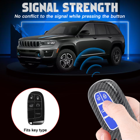 Glossy Carbon Fiber Style Remote Key Fob Shell+ Keychain For Jeep Grand Cherokee Compass