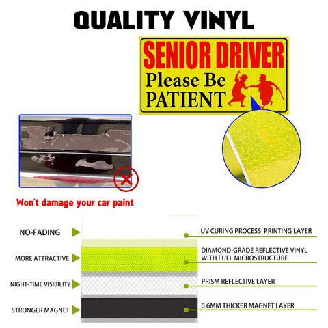 x xotic tech Elderly Driver Car Magnet Reflective Senior Driver Magnet Signs for Car Old People Gag Gifts Yellow Sign Magnetic Bumper Sticker for Grandma Grandpa