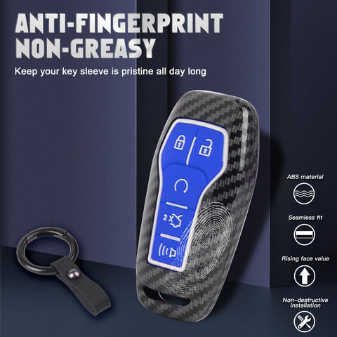 Carbon Fiber Texture Remote Key Holder Case Skin For Ford Mustang Edge Fusion Lincoln
