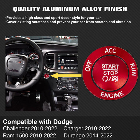 Keyless Engine Push Start Button & Surrounding Ring For Dodge Charger Challenger