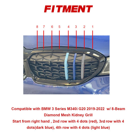 Tri-Colored Front Kidney Grille Strips Clip Cover For BMW 3 Series G20 2019-2022