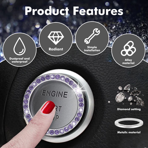 Crystal Rhinestone Car Engine Start Stop Button Bling Ring Cover Accessories
