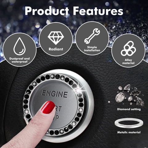Crystal Rhinestone Car Engine Start Stop Button Bling Ring Cover Accessories